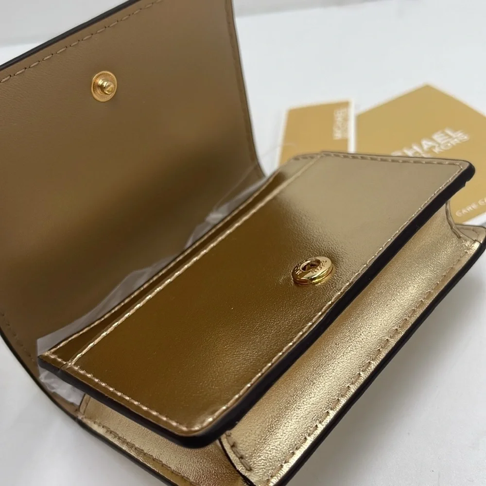 MICHAEL KORS Carson Small Metallic Pebbled Leather Wallet Pale Gold  NWT
